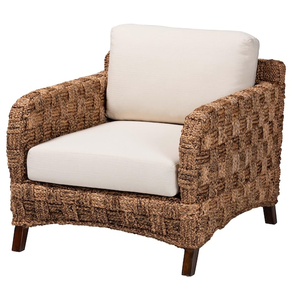Bali & Pari Vevina Modern Bohemian Dark Brown Mahogany Wood and Woven Seagrass Arm Chair 238-13482-ZORO - main